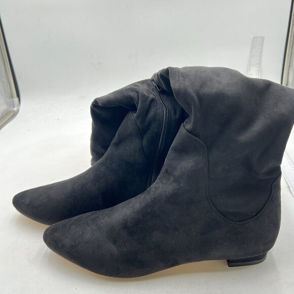 Women's Suede Over The Knee High Boots Low Flat Heel Thigh High Boots Black - Picture 3 of 6